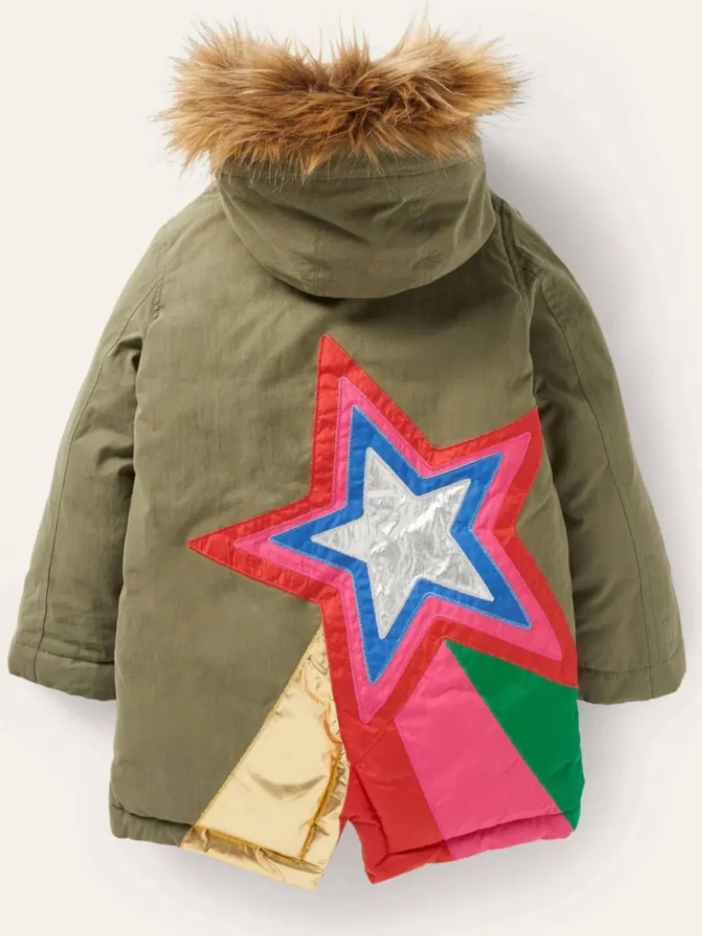 Mini Boden Girls’ Cozy Rainbow Star Parka, Size 5-6Y, NWT